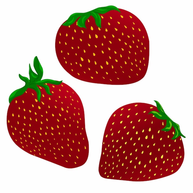 Conjunto de fresa fresca realista con hojas de fruta cortada por la mitad de la fruta