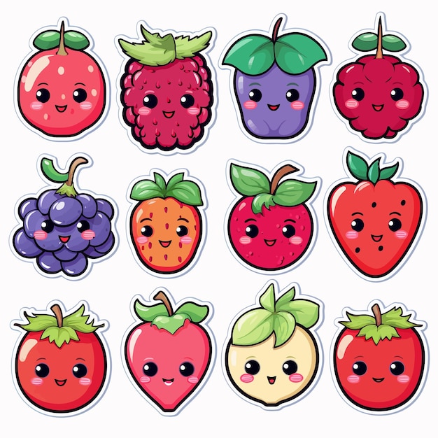 Un conjunto de fresas con caras y rostros.