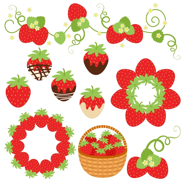 Vector conjunto de fresas rojas frescas