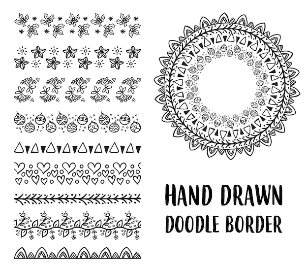 conjunto de frontera de doodle dibujado a mano