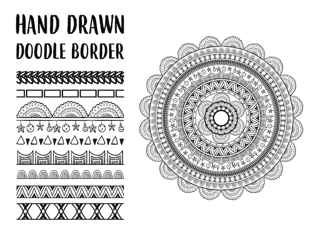 conjunto de frontera de doodle dibujado a mano