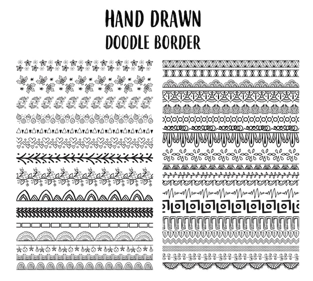 Vector conjunto de frontera de doodle dibujado a mano