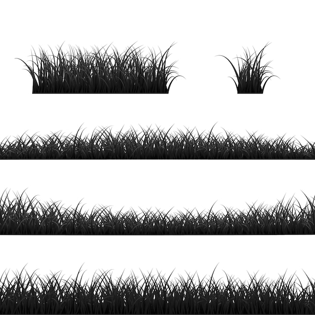 Conjunto de fronteras de hierba. Panorama de hierba negra. ilustración sobre fondo blanco
