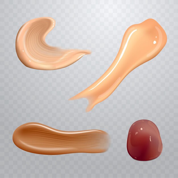 Vector conjunto de frotis de crema cosmética realista. producto para el cuidado de la piel de diferentes colores corporales.