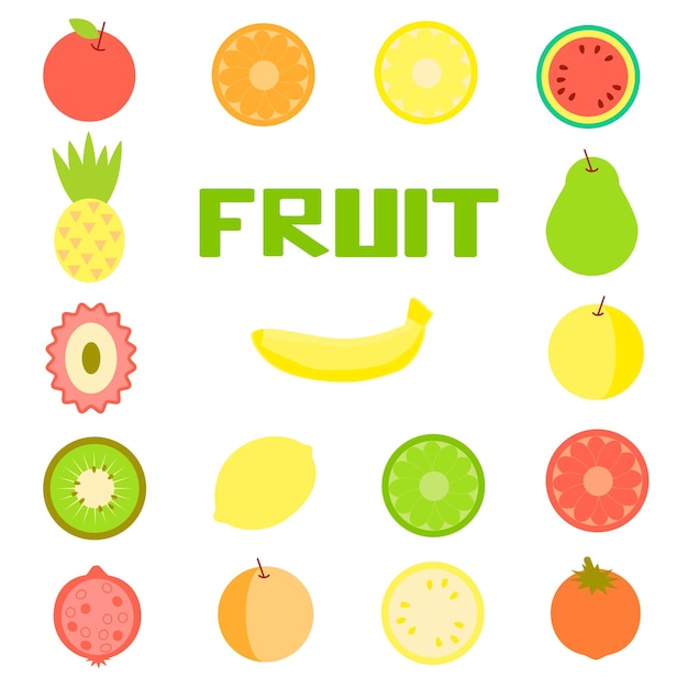 Conjunto de frutas aisladas sobre fondo blanco colección de objetos simples para diseño de impresión web y aplicación