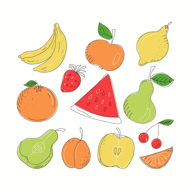 Vector conjunto de frutas y bayas en estilo doodle 3