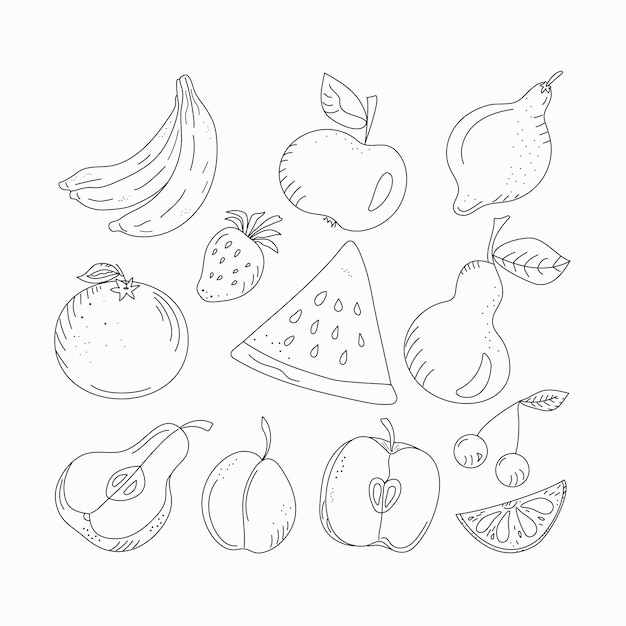 Vector conjunto de frutas y bayas monocromo