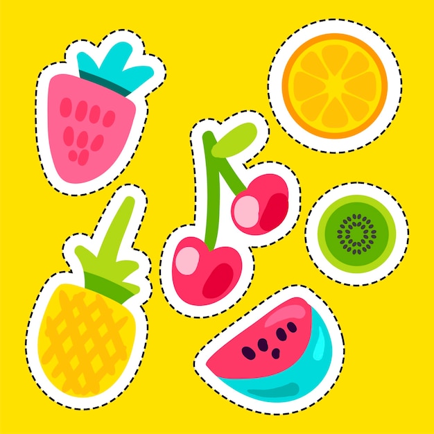 Vector conjunto de frutas y bayas de verano dulce y sabroso