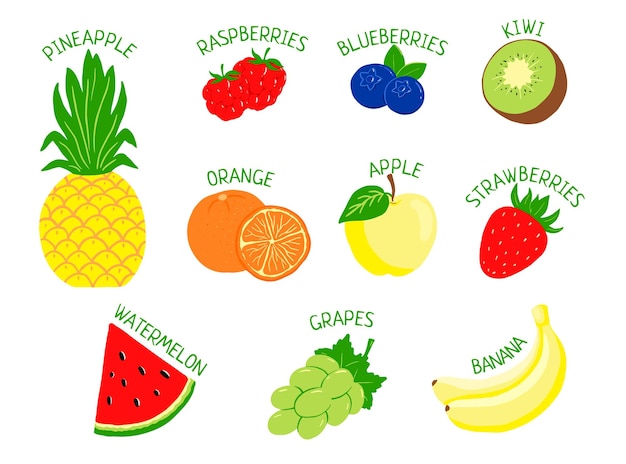 conjunto de frutas y bayas
