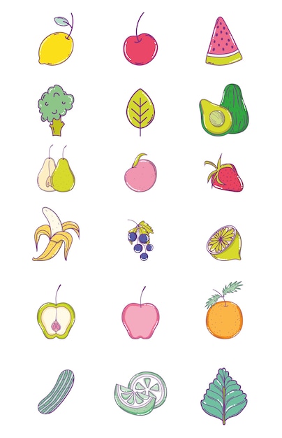 Conjunto de frutas colección de dibujos animados lindo