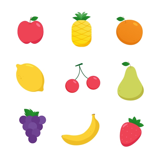 Conjunto de frutas coloridas ilustración vectorial plana