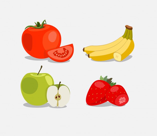 Vector un conjunto de frutas. comida natural.