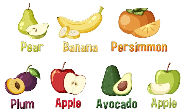 Conjunto de frutas dibujos animados