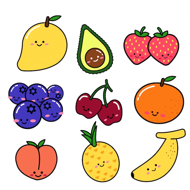 Vector conjunto de frutas en estilo doodle