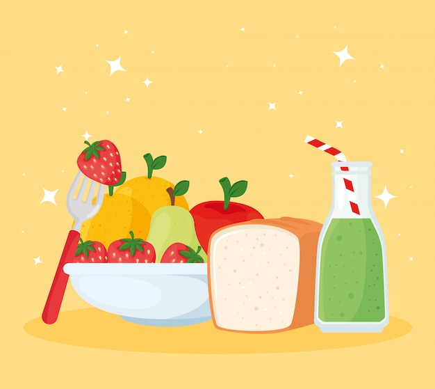 Conjunto de frutas frescas y saludables, diseño de ilustraciones vectoriales