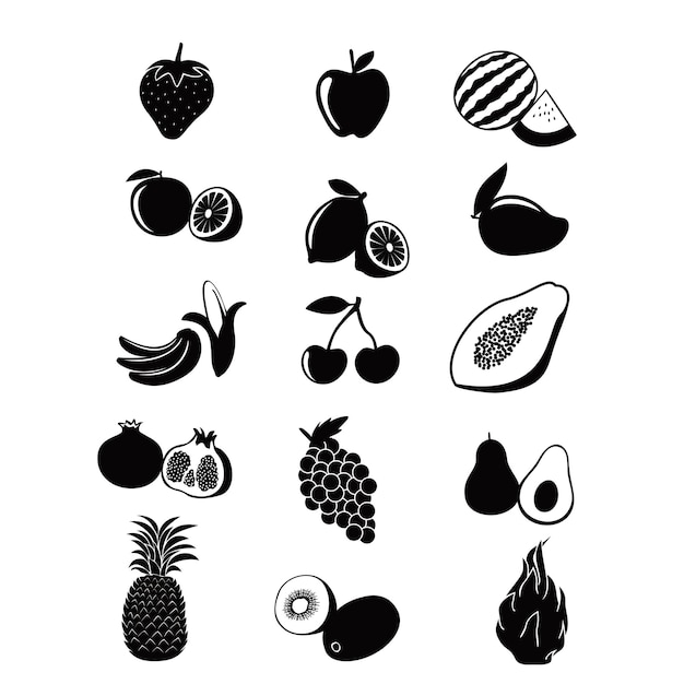 conjunto de frutas icono diseño comida fresca signo y símbolo