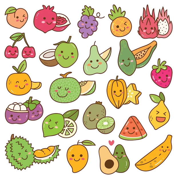 Conjunto de frutas kawaii