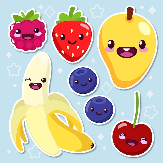 conjunto de frutas kawaii
