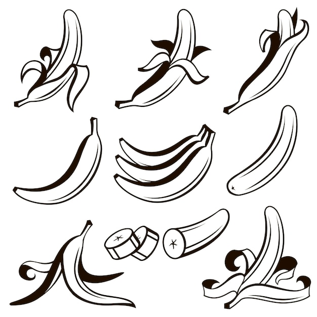 conjunto de frutas de plátano