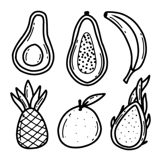Conjunto de frutas tropicales estilo Doodle