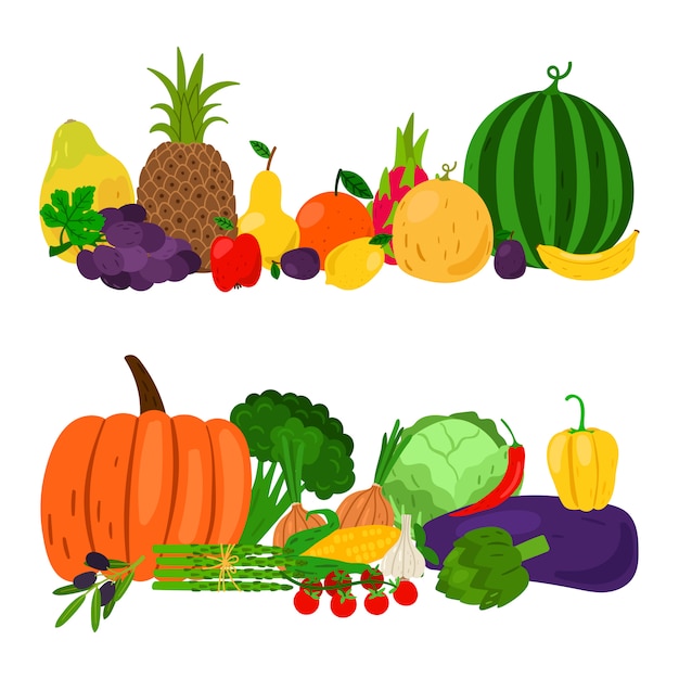 Vector conjunto de frutas vegetales