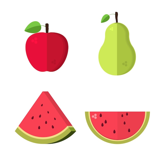 Conjunto de frutas de verano en estilo de corte de papel Apple pera sandía sliceVector