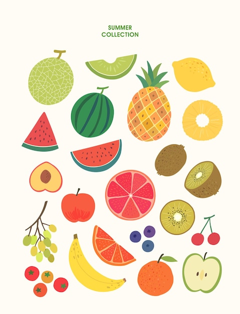 Vector conjunto de frutas de verano