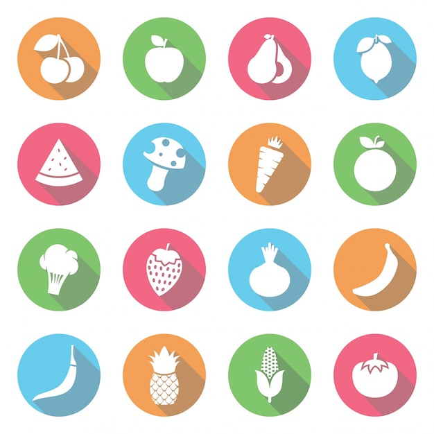 Conjunto de frutas y verduras icono vector plano