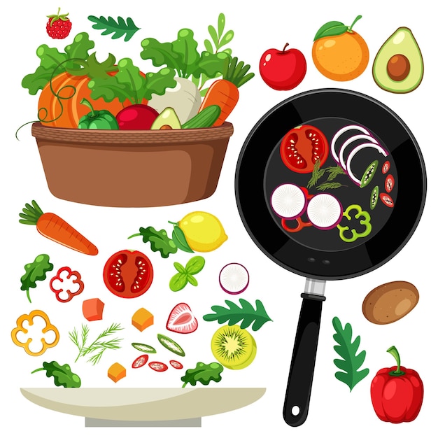 Vector conjunto de frutas y verduras saludables