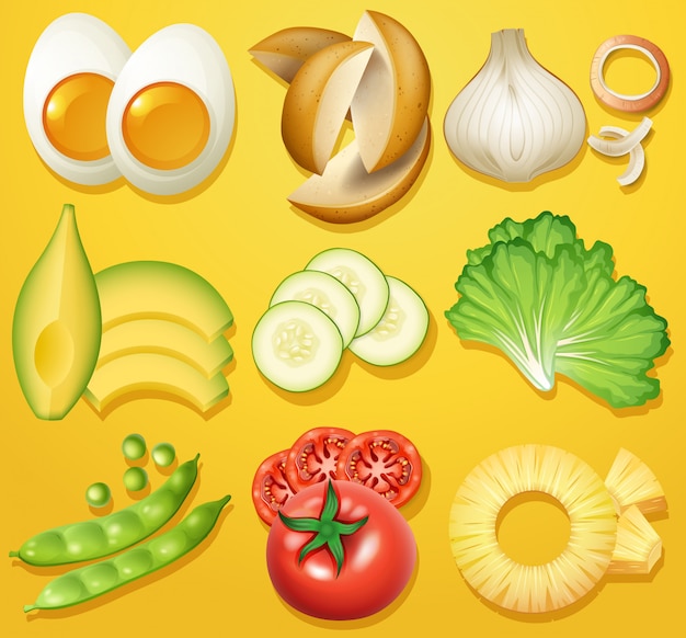 Vector un conjunto de frutas y verduras