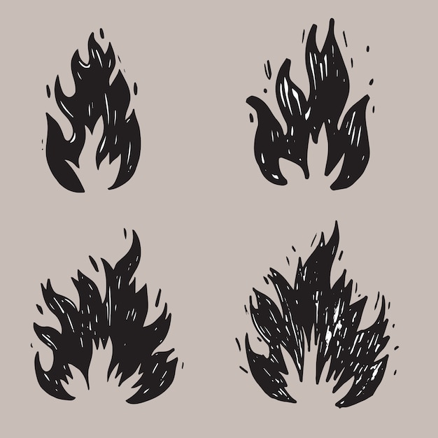 Conjunto de fuego dibujado a mano y bola de fuego .Doodle Sketch Fire. ilustración vectorial
