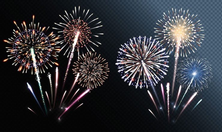 Vector conjunto de fuegos artificiales aislados