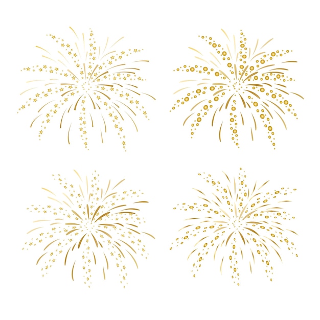 Conjunto de fuegos artificiales dorados