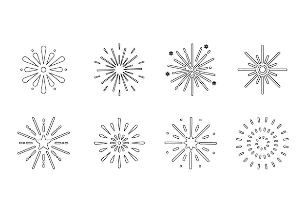 Conjunto de fuegos artificiales en un fondo blanco