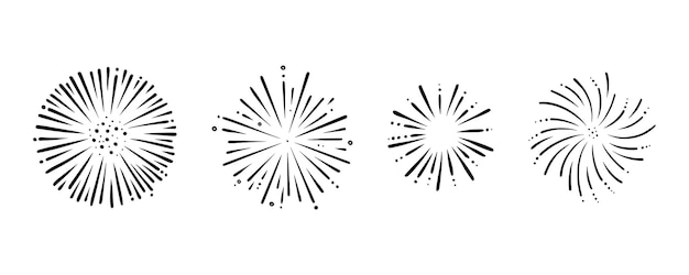 Conjunto de fuegos artificiales de garabatos foreworks radiales para fiestas y celebraciones ilustración vectorial