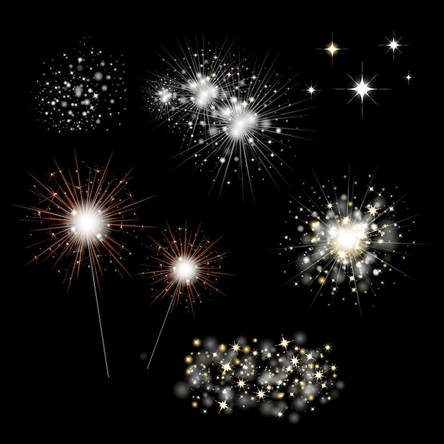Conjunto de fuegos artificiales y luz de Bengala