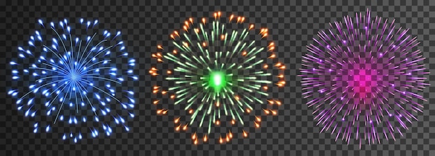 Conjunto de fuegos artificiales de vector aislado