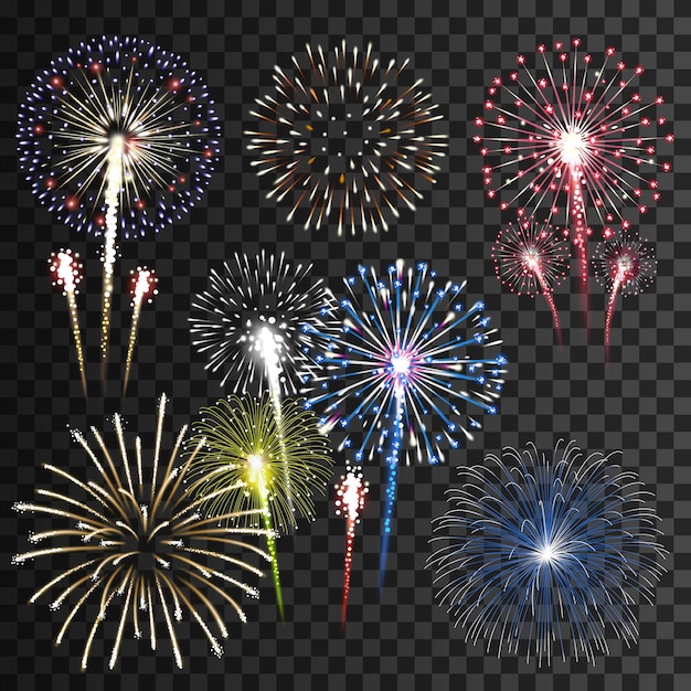 Conjunto de fuegos artificiales de vector aislado
