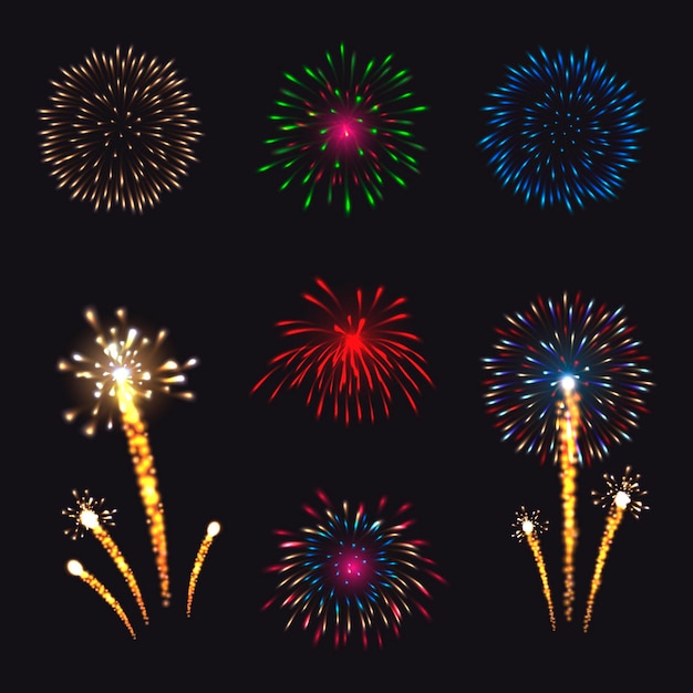 Vector conjunto de fuegos artificiales vectoriales