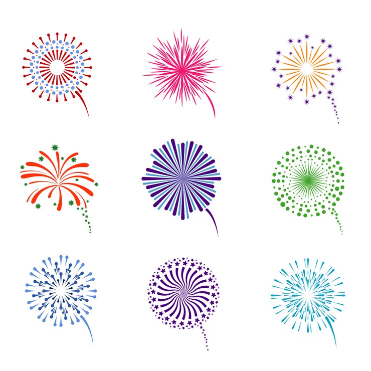Vector conjunto de fuegos artificiales