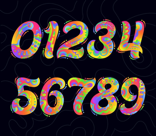 Conjunto de fuente vectorial con decoración de arco iris Tipografía colorida de estilo abstracto