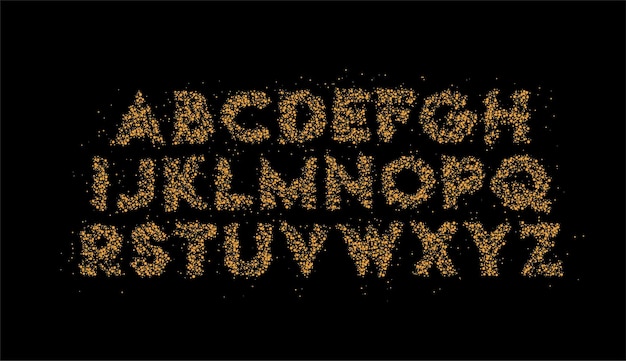 Conjunto de fuentes de partículas abstractas modernas de diseño de texto alfabético.