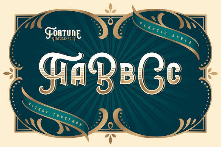 Vector conjunto de fuentes vectoriales fortune vintage con elementos de diseño decorativo. letras a, b, c