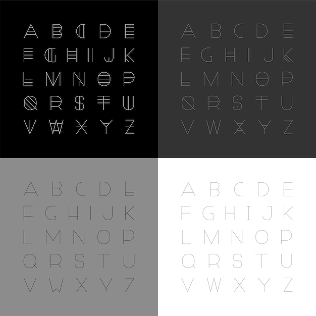Conjunto de fuentes vectoriales modernas en diseño minimalista Alfabetos ingleses creativos Letras latinas futuristas