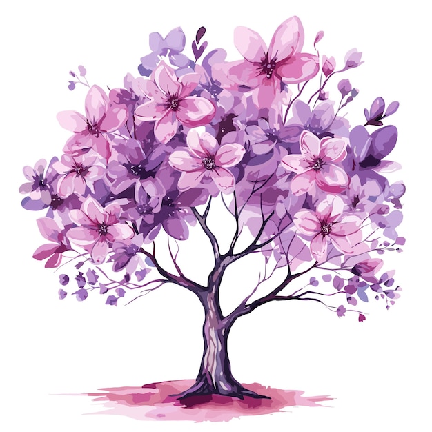 Vector conjunto funnytree acuarela púrpura floral