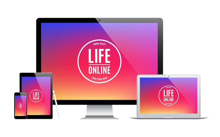 Vector conjunto de gadgets y dispositivos con protector de pantalla de color