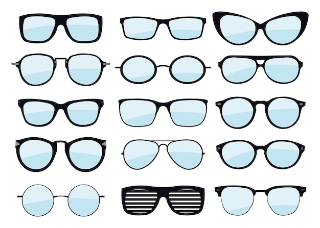 Un conjunto de gafas aisladas Iconos de modelo vectorial Gafas de sol aisladas sobre fondo blanco Siluetas Varias formas ilustración de stock