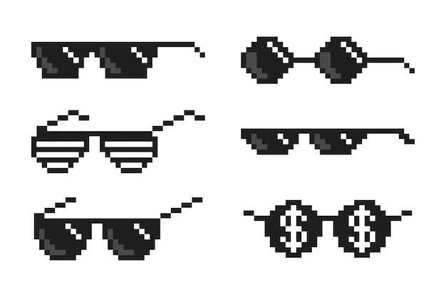 Vector conjunto de gafas de jefe pixeladas, gafas de píxeles de bandido