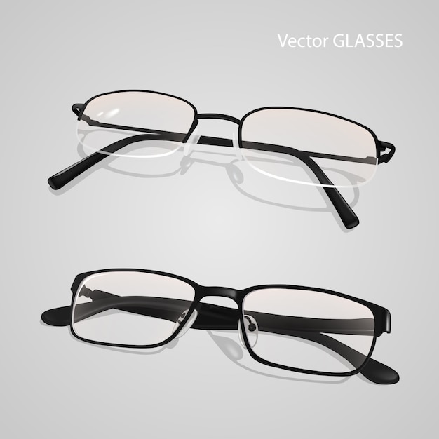 Conjunto de gafas de metal y plástico con montura realista. gafas aisladas sobre fondo gris