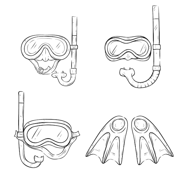 Conjunto de gafas de natación con arte de línea o estilo incompleto